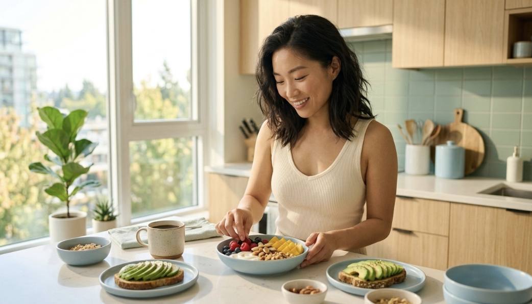 Preparing a fresh, colorful breakfast at home